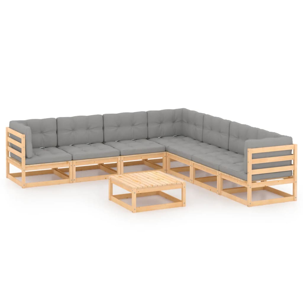 8-tlg. Garten-Lounge-Set mit Kissen Kiefer Massivholz